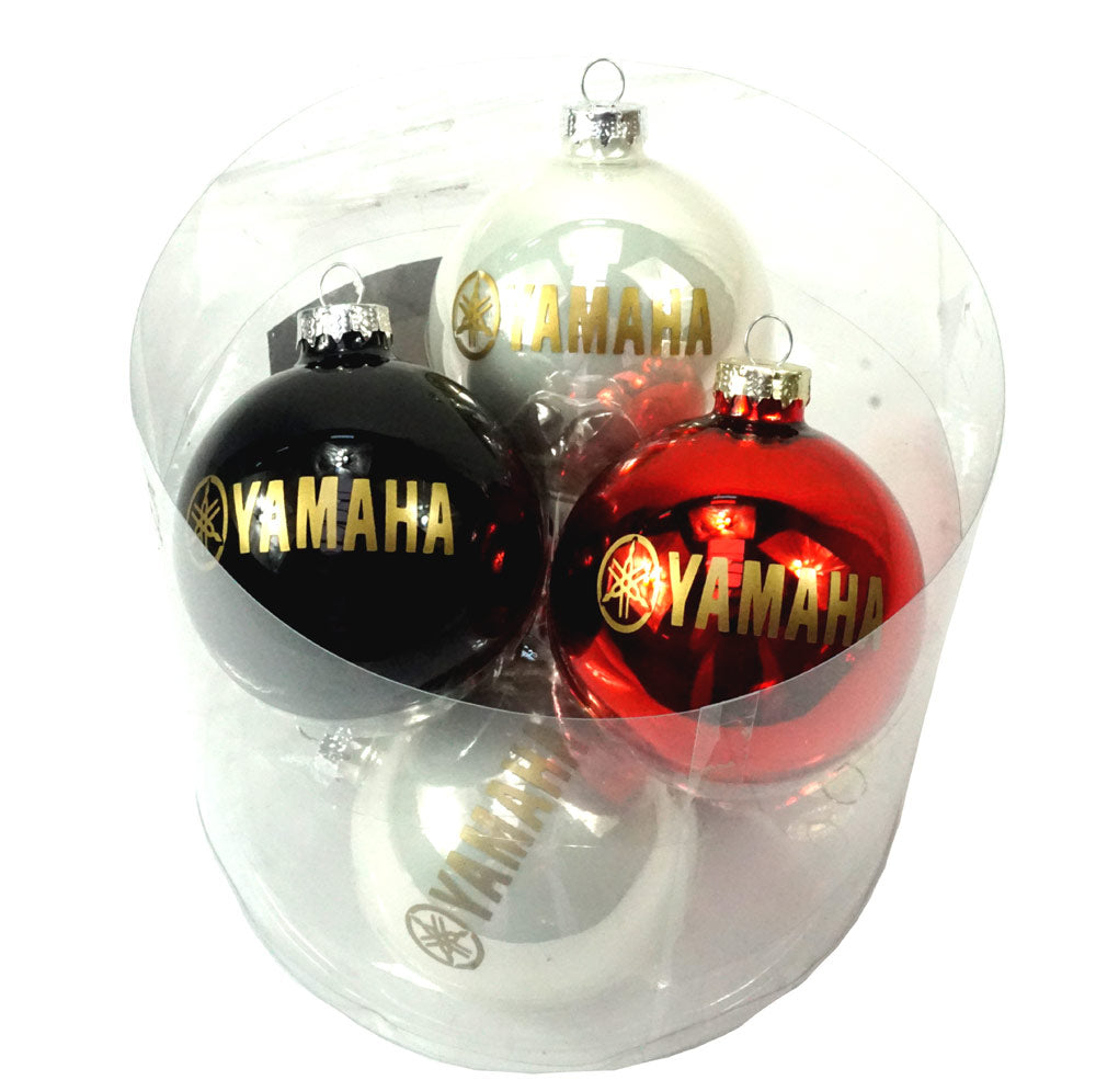 YAMAHA  Set 6 Weihnachtskugeln Yamaha weiß - schwarz - rot mit Logo